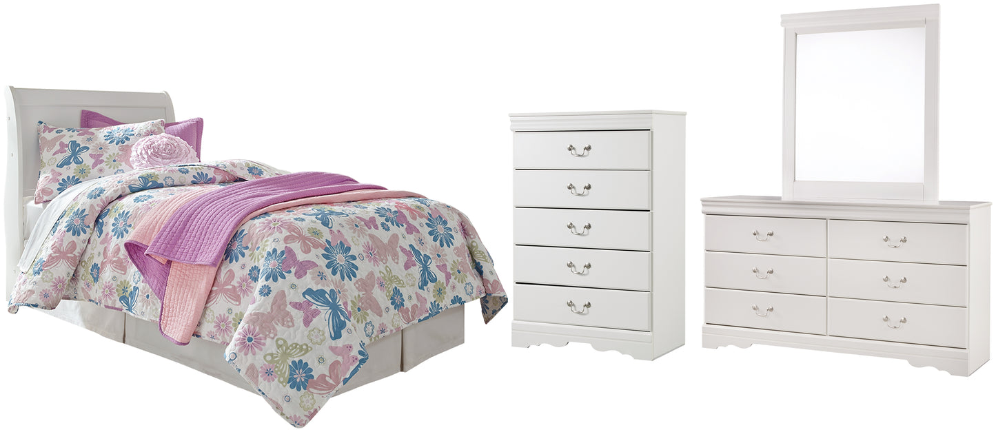 Anarasia  Sleigh Headboard With Mirrored Dresser And Chest