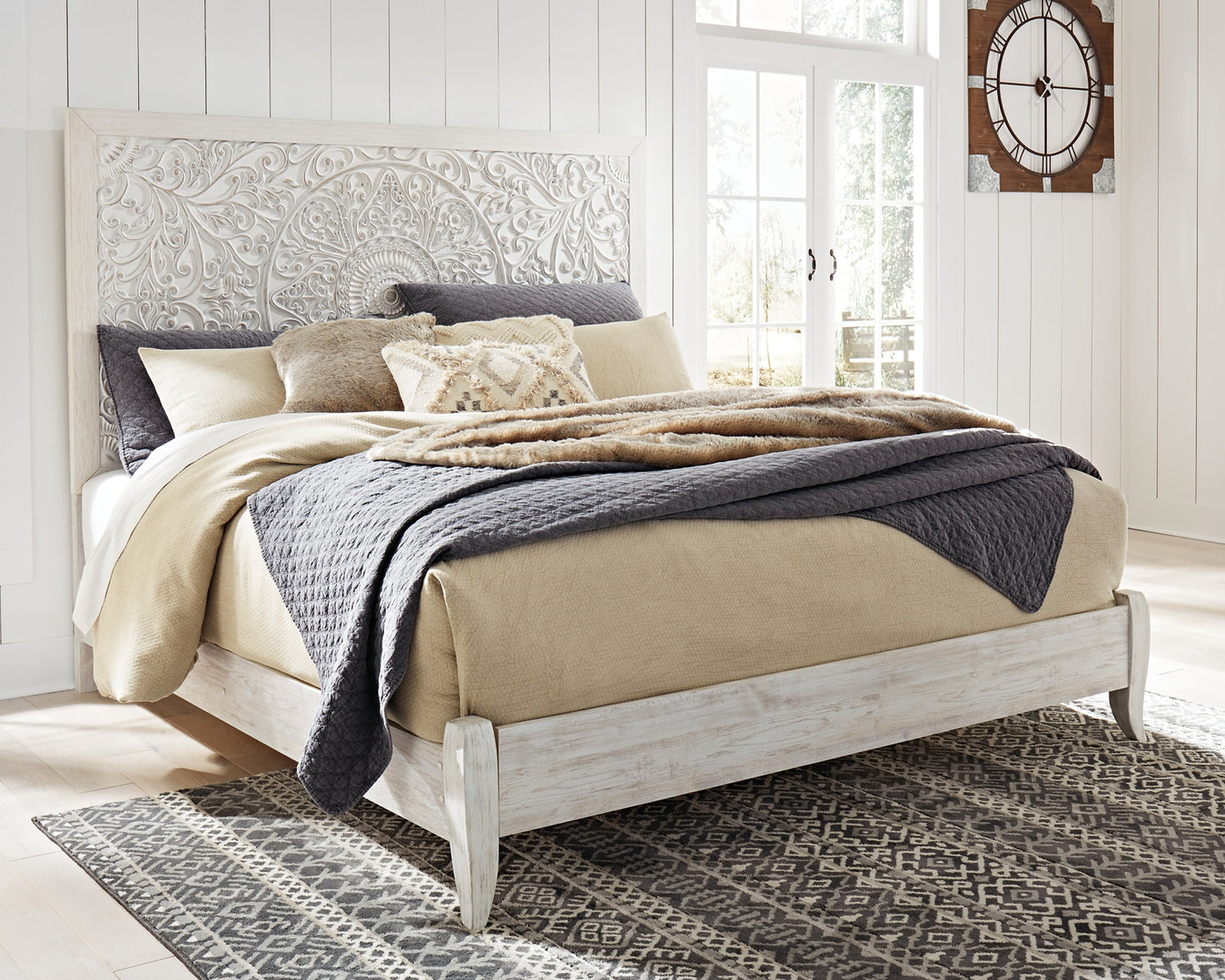 Paxberry  Panel Bed With Mirrored Dresser And Chest