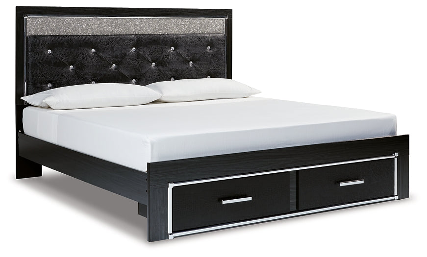 Kaydell  Upholstered Panel Storage Bed With Mirrored Dresser And 2 Nightstands