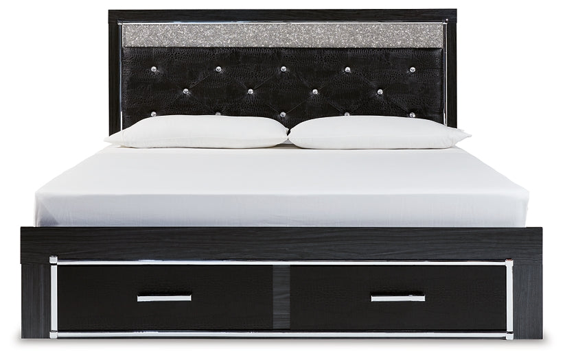 Kaydell  Upholstered Panel Storage Bed With Mirrored Dresser And 2 Nightstands