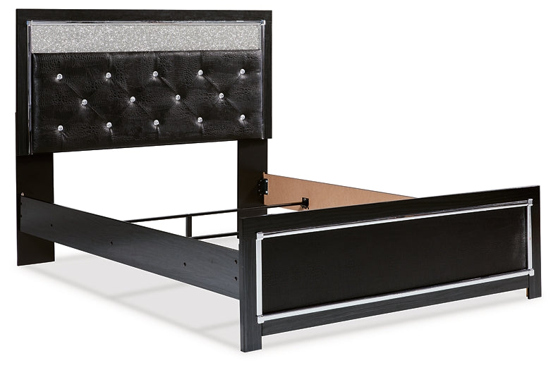 Kaydell  Upholstered Panel Bed With Mirrored Dresser And Chest