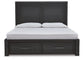 Foyland California  Panel Storage Bed With Mirrored Dresser And 2 Nightstands