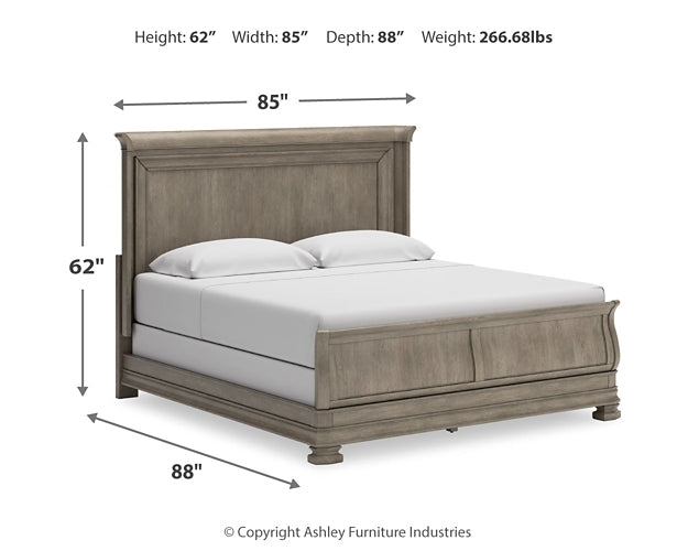 Lexorne California  Sleigh Bed With Mirrored Dresser